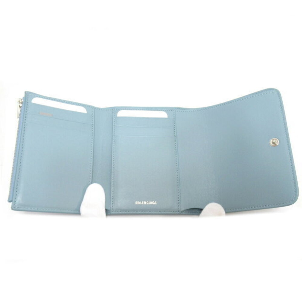 Balenciaga Tri Wallet Wallet Gray White Calfskin Leather Blue fold - Picture 5 of 8